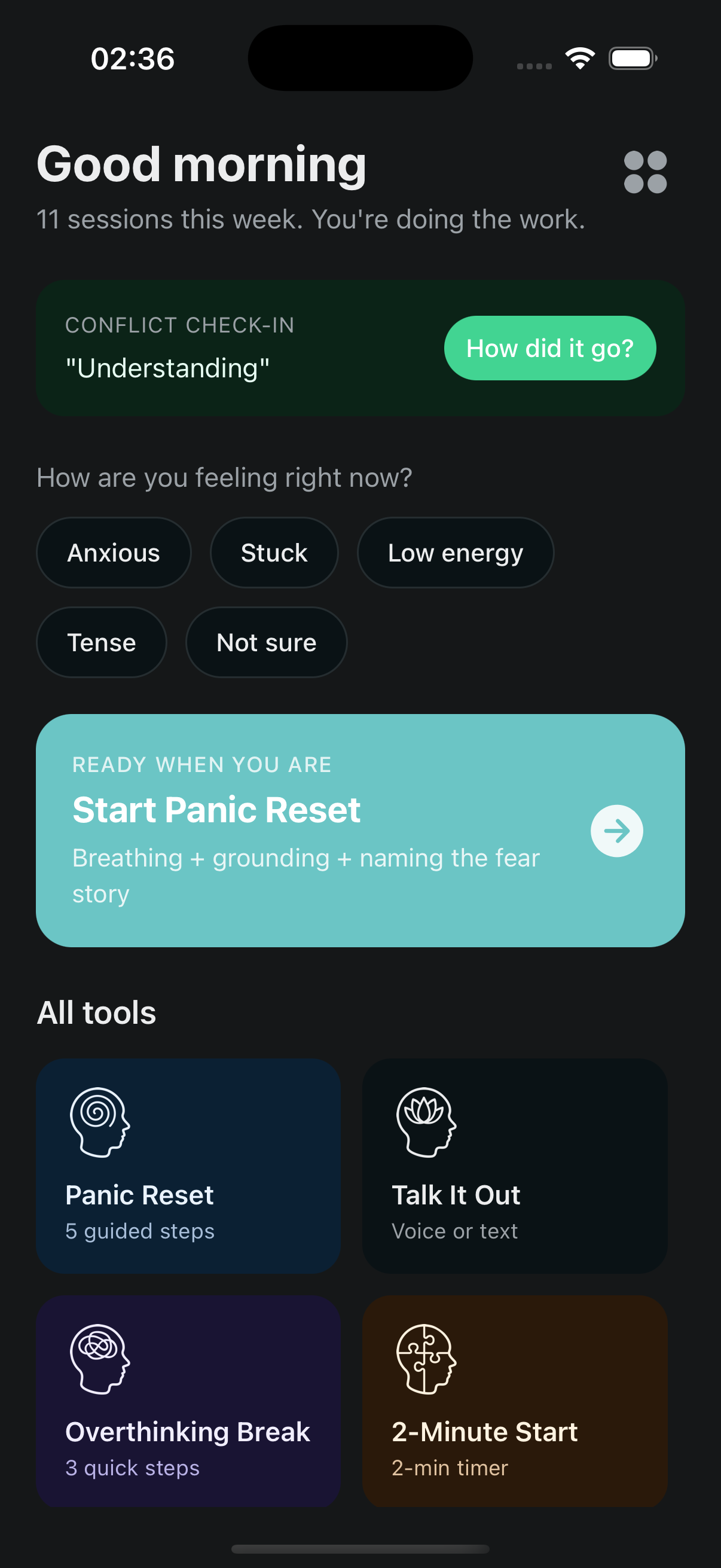 Mindsaid daily dashboard and progress overview
