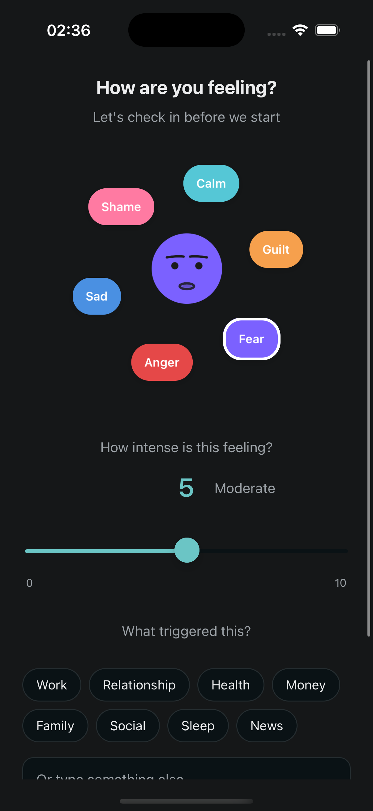Mindsaid emotion tracking and reflection screen